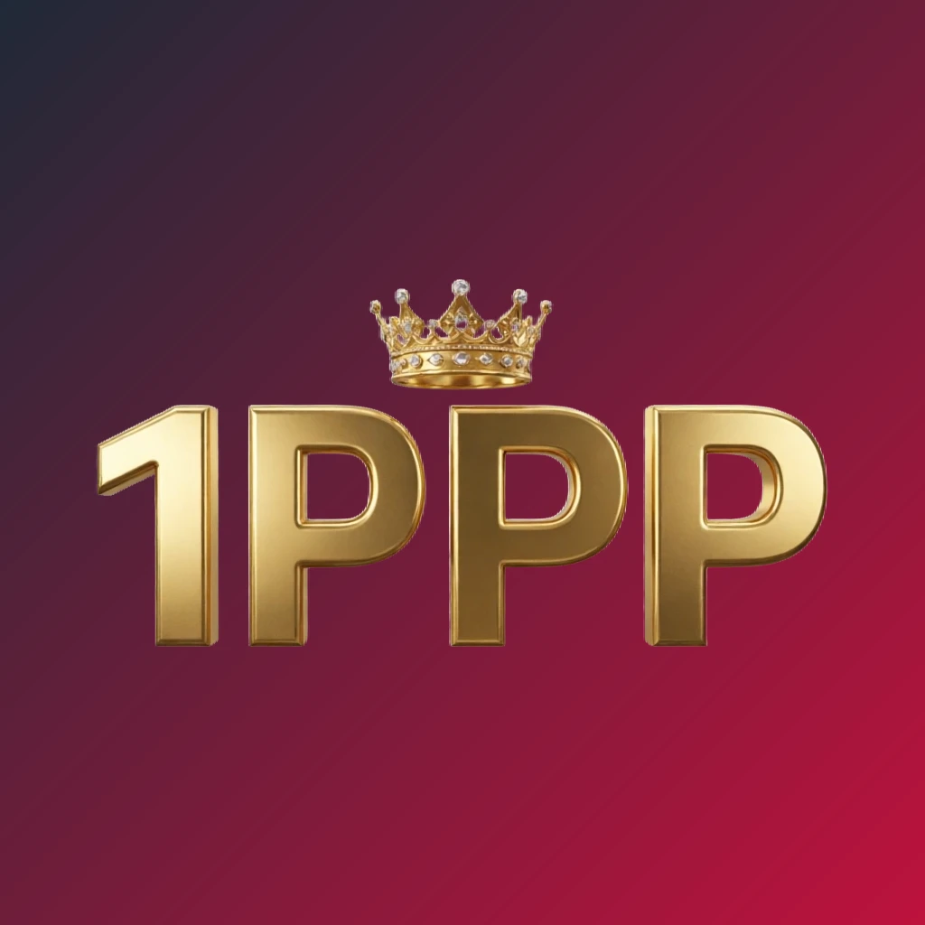 1PPP luxury brand logo with a gold metallic crown above the letters, featuring a royal design and a wide horizontal rectangular wordmark on a transparent background